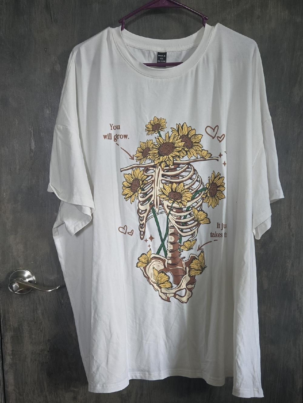 SHEIN White Sunflower Ribcage Graphic Short Sleeve Tee